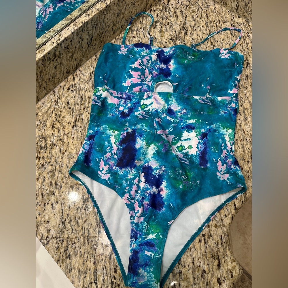 Swim One-Piece Swimsuit - Blue and Pink